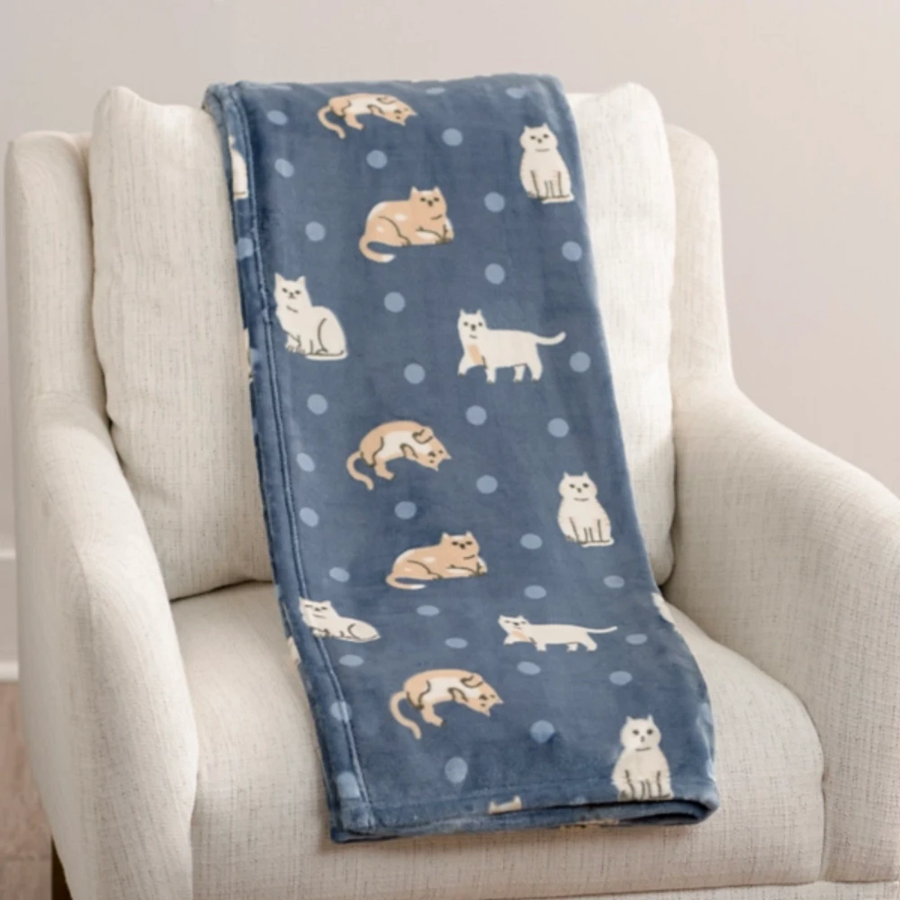 Kirklands Blue Polka Dot Kitty Plush Throw Hamilton Place