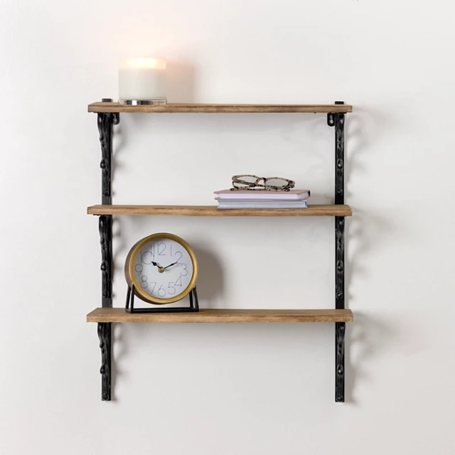 wood iron shelf 620*600*180〈サンドカラー〉 Kirklands Wood and Iron Scroll 3-Tier Wall Shelf at Hamilton Place