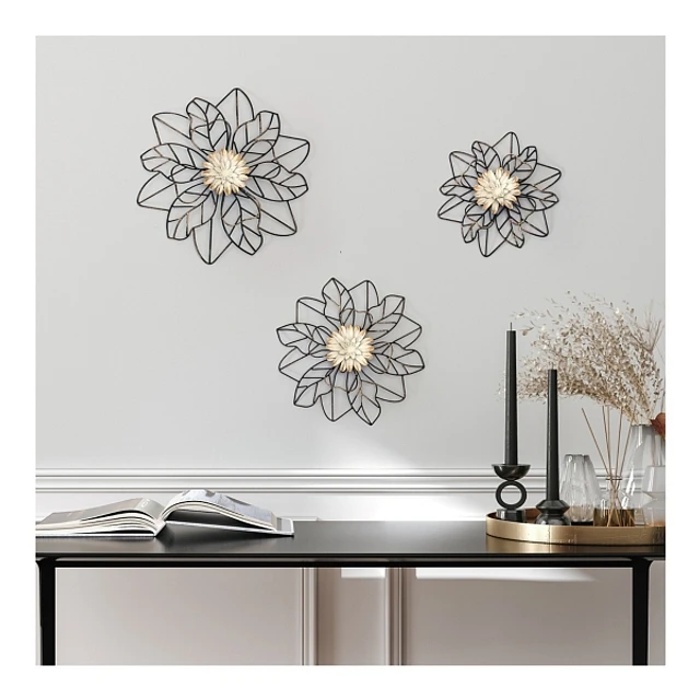 Kirklands Black Metal Flower Wall Plaques, Set of 3 at Hamilton