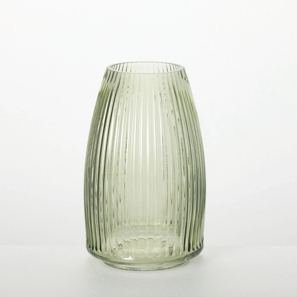 Round Ribbed Glass Kirklands Green Round Ribbed Glass Vase | Hamilton Place
