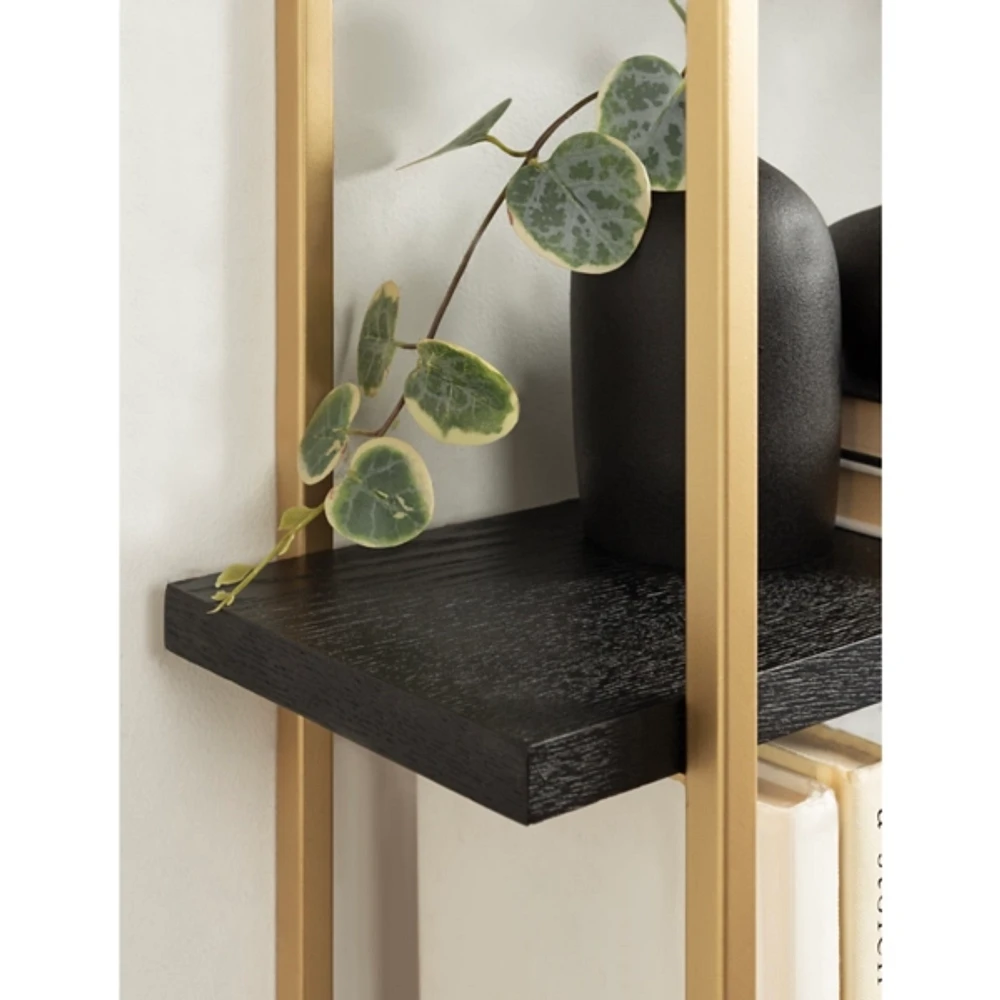 Kirklands Black Wood and Gold Metal Leigh Wall Shelf at Hamilton