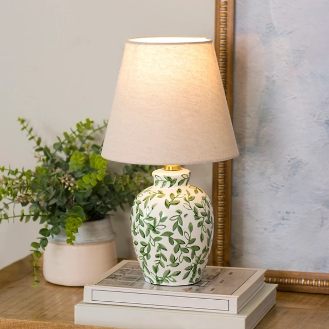 Kirklands Olive Green Grid Ceramic Table Lamp at Hamilton Place in