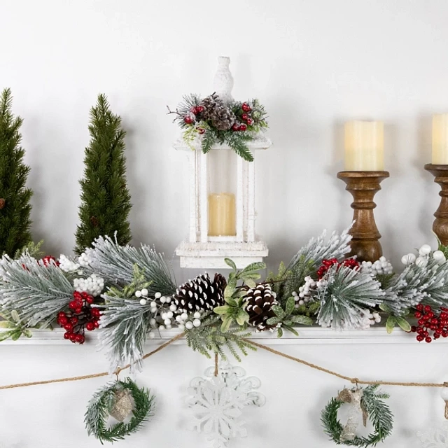 Kirklands LED White Christmas Lantern with Greenery at Hamilton
