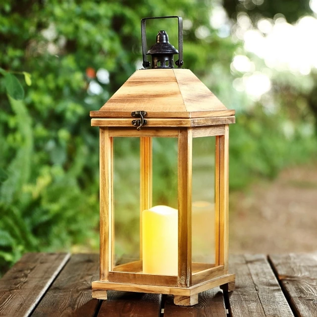 あらあら出品　forrest hills candle lantern Kirklands Tall Natural Wood Open Lantern at Hamilton Place