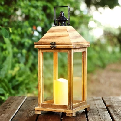 Kirklands Tall Natural Wood Open Lantern at Hamilton Place