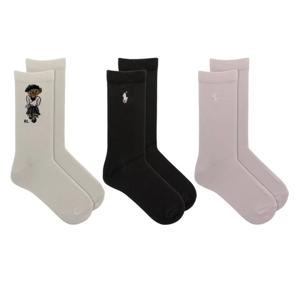 Polo Ralph Lauren Kids' Three Pack Ballet Bear Crew Socks Pink