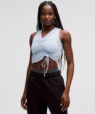 RW&Co Shirred Sleeveless Top with Asymmetrical Neckline