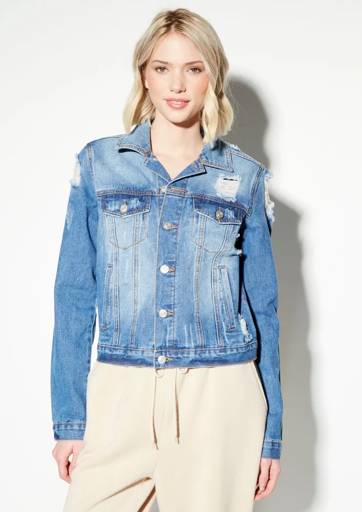 Rue21 Medium Wash Ripped Denim Jacket Hamilton Place