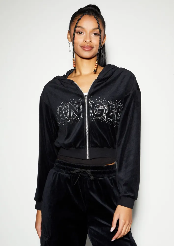 Cropped velour on sale zip up hoodie