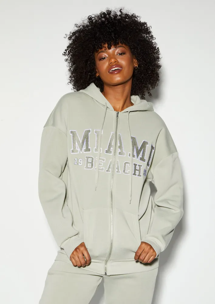 Embroidered zip store up hoodie