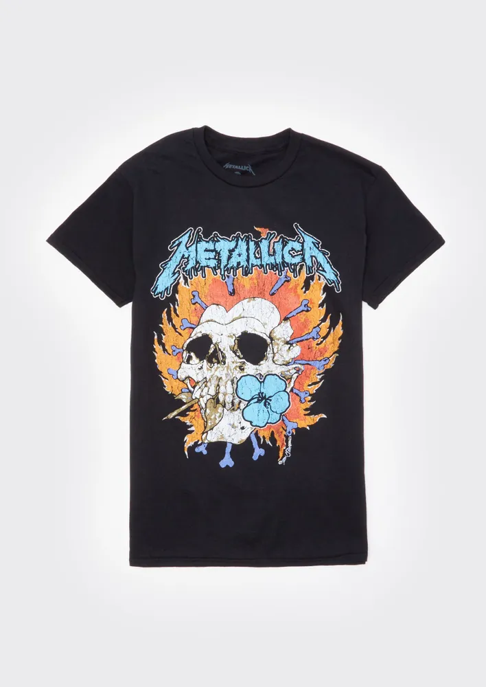 Metallica flaming outlet skull t shirt