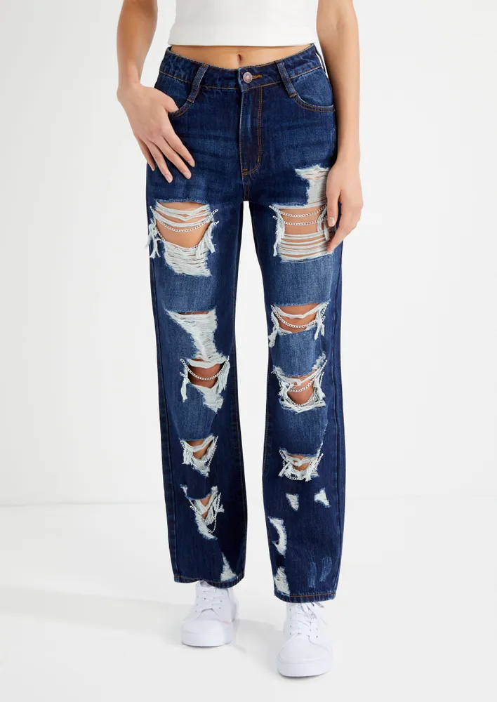 Rue21 Dark Wash High Rise Ripped Chain Skate Jeans | Connecticut