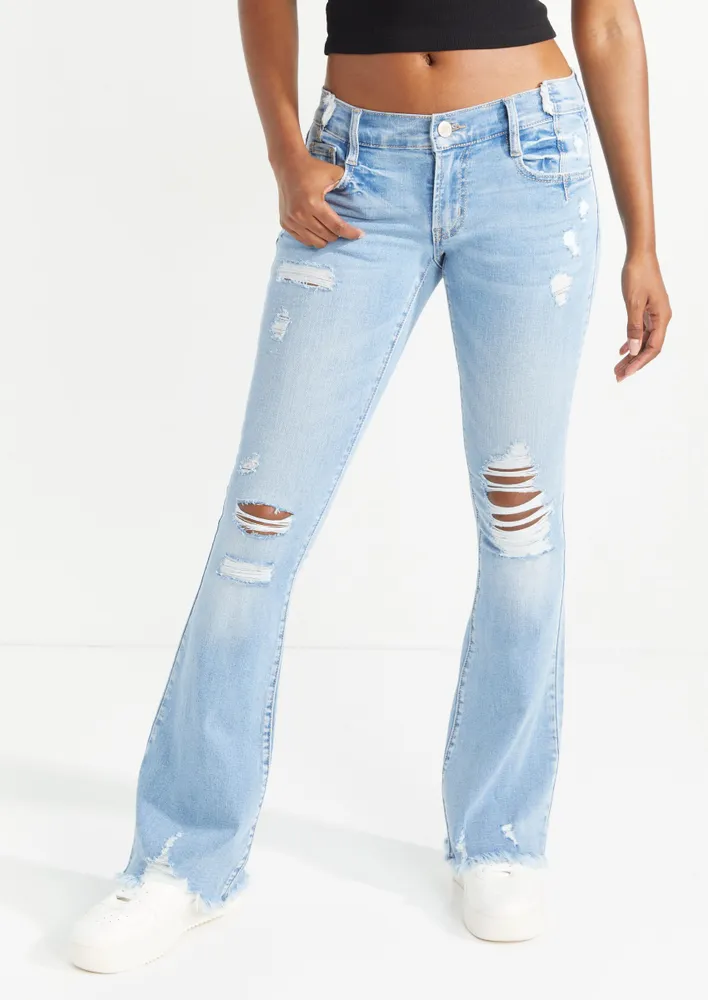 Rue21 Medium Wash Low Rise Ripped Flare Jeans | Hamilton Place