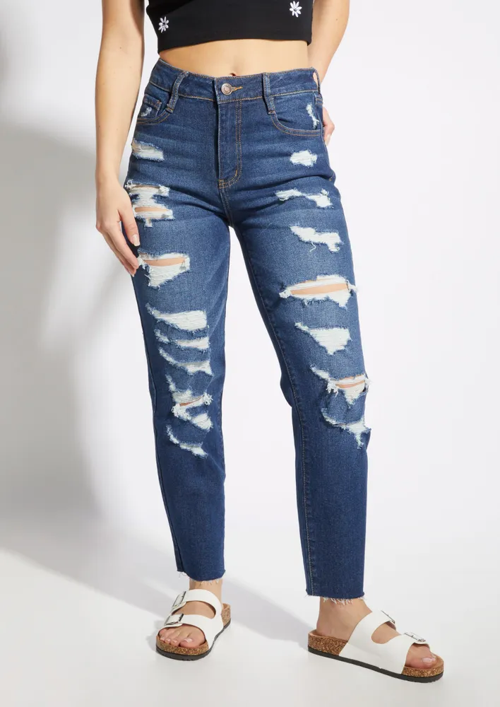 Dark wash ripped mom hot sale jeans