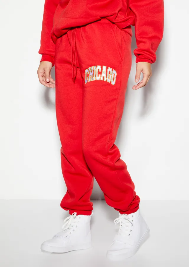 Rue21 Red Chicago Embroidered Boyfriend Joggers Connecticut