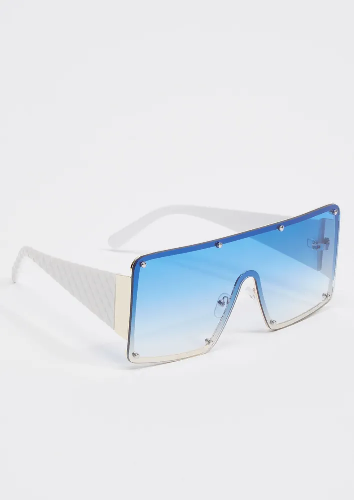 Blue store shield sunglasses