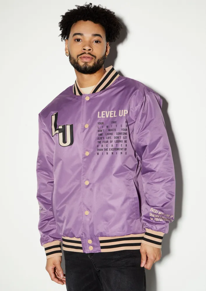 Rue21 Purple Level Up Graphic Bomber Jacket Hamilton Place