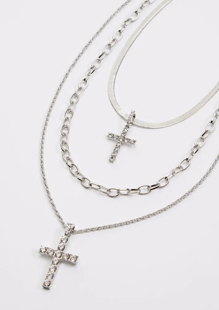 Layered cross clearance necklace silver