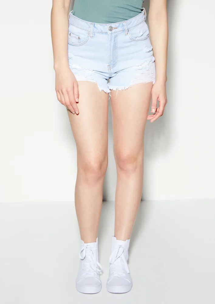 High rise clearance light wash shorts