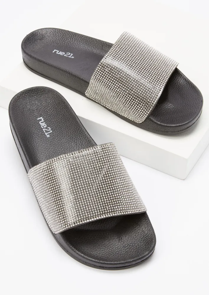 Rue21 Black Rhinestone Band Pool Slides Pueblo Mall