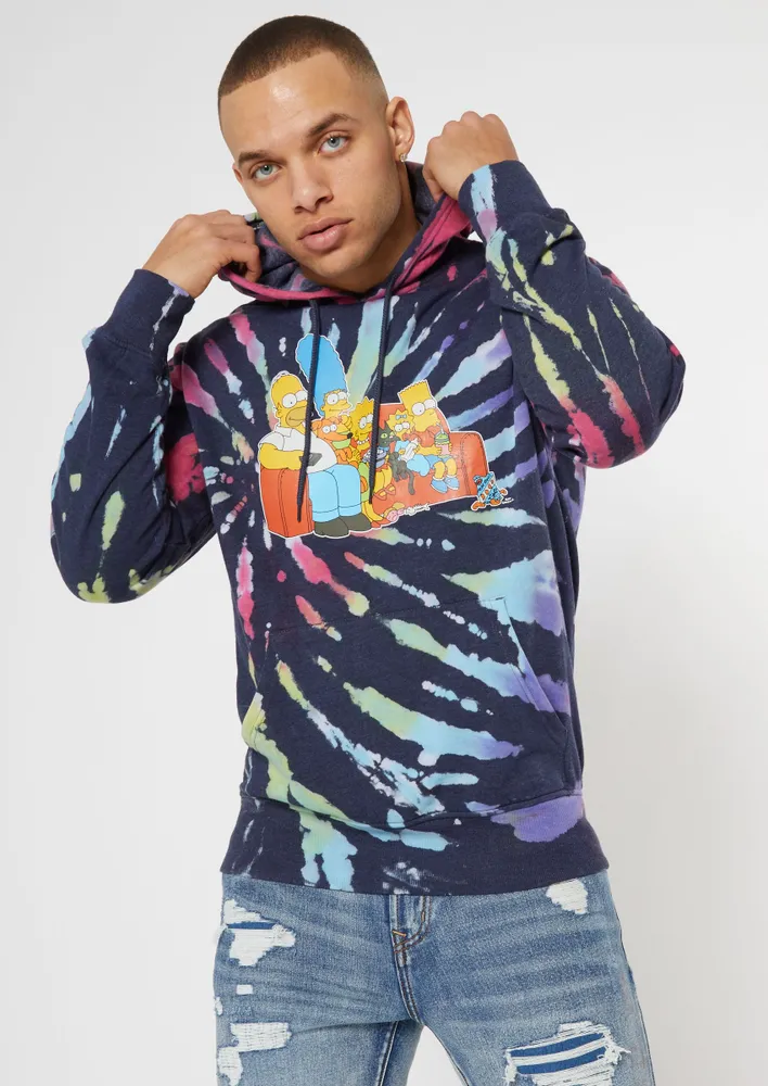 Rue21 Navy Rainbow Tie Dye The Simpsons Graphic Hoodie | Alexandria Mall