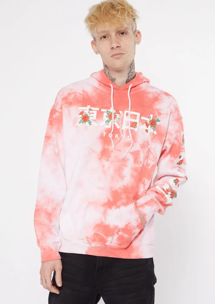 Red tie dye online hoodie mens