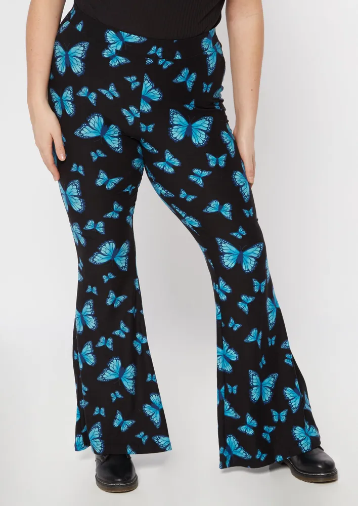 Rue21 Plus Black Butterfly Print Soft Flare Pants | Foxvalley Mall