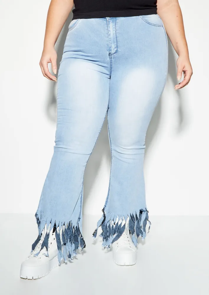 Jeans with clearance fringe hem