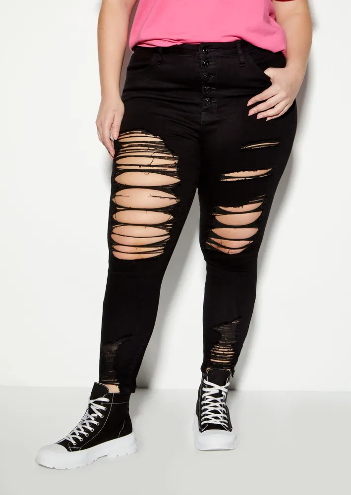 Black clearance destroyed jeggings