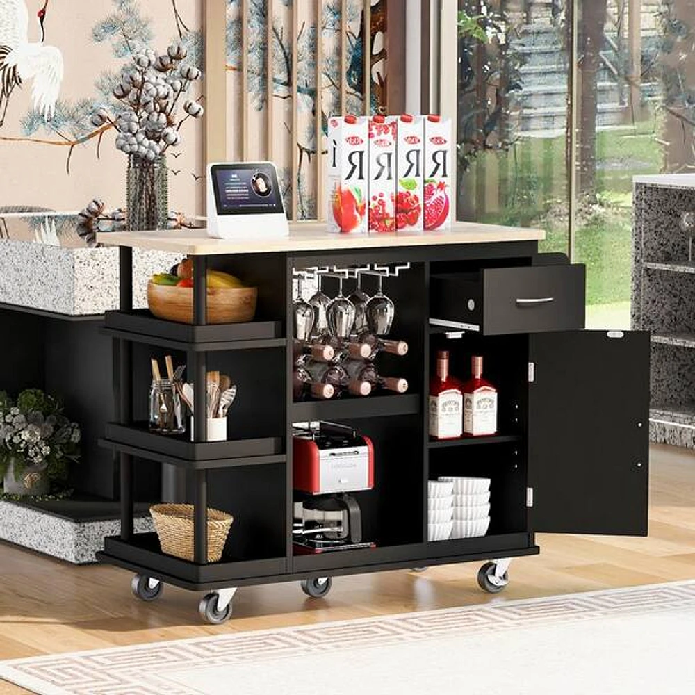 Kitchen cart with wine glass rack sale