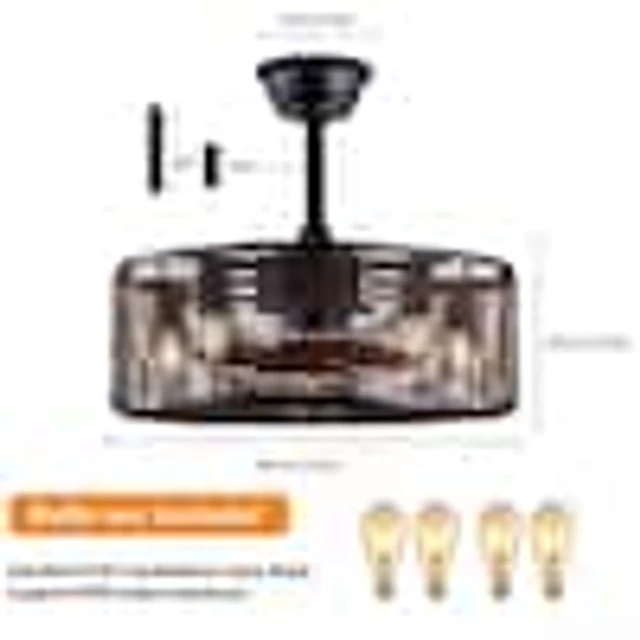 OUKANING 18 in. Indoor 4-Light Black Caged Semi Flush Mount 