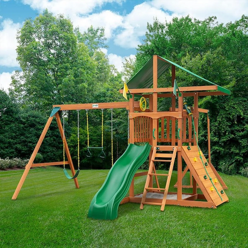 Playset with rockwall and slide online