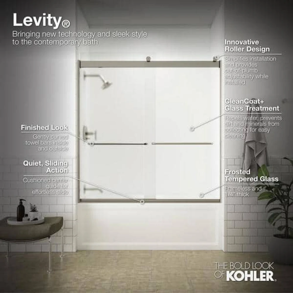 Kohler levity shower door with towel bar sale