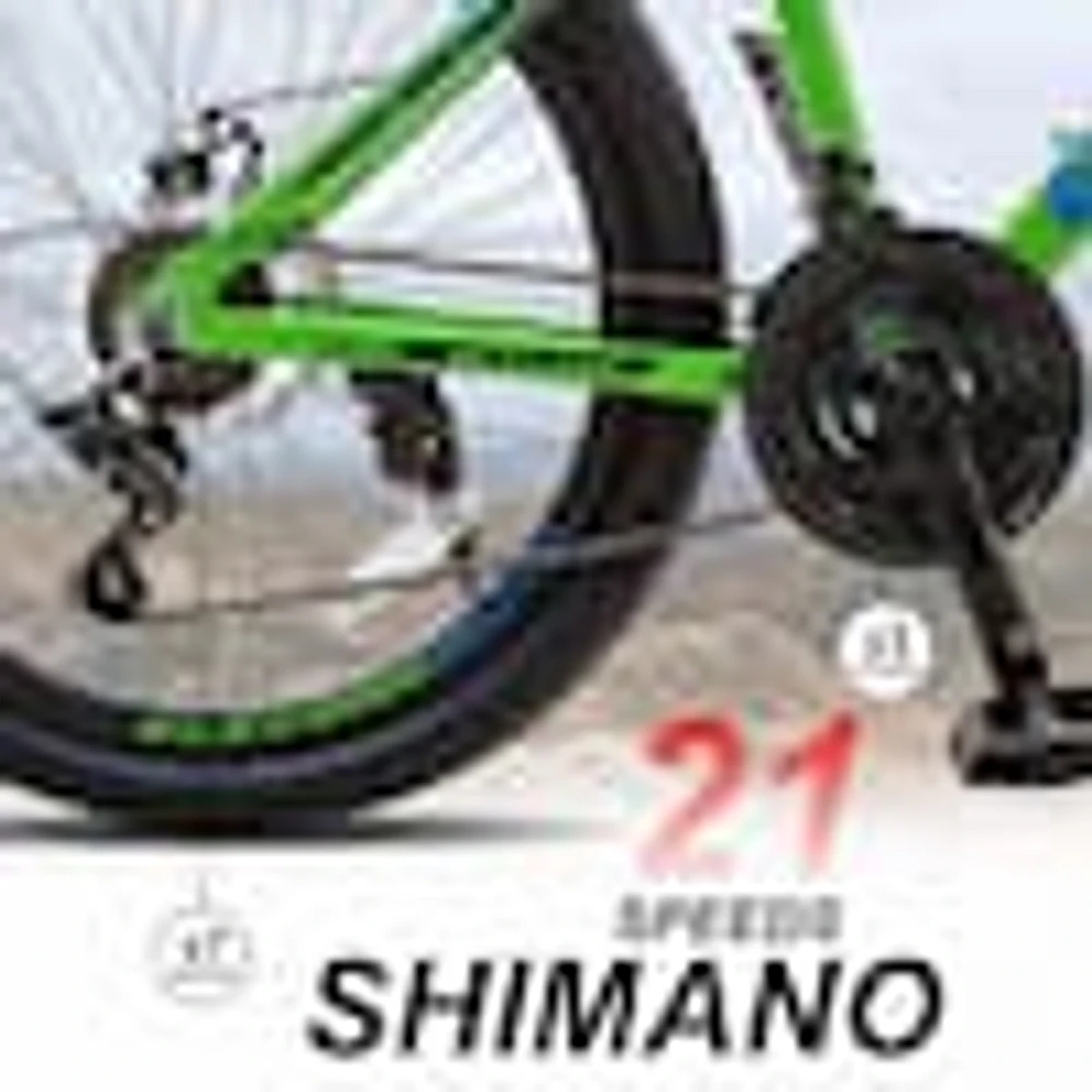 24 in. Elecony Green Saver100 Aluminum Shimano 21 Speed Mountain Bicycle  with Dual Disc Brakes and Front Suspension MTB