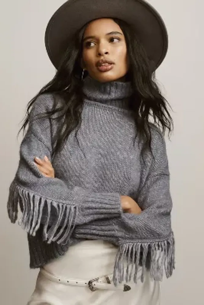 Gray hot sale fringe sweater