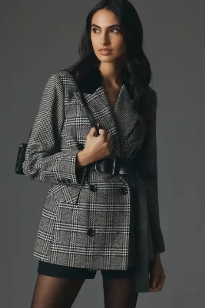 Avec les filles hot sale windowpane faux fur coat