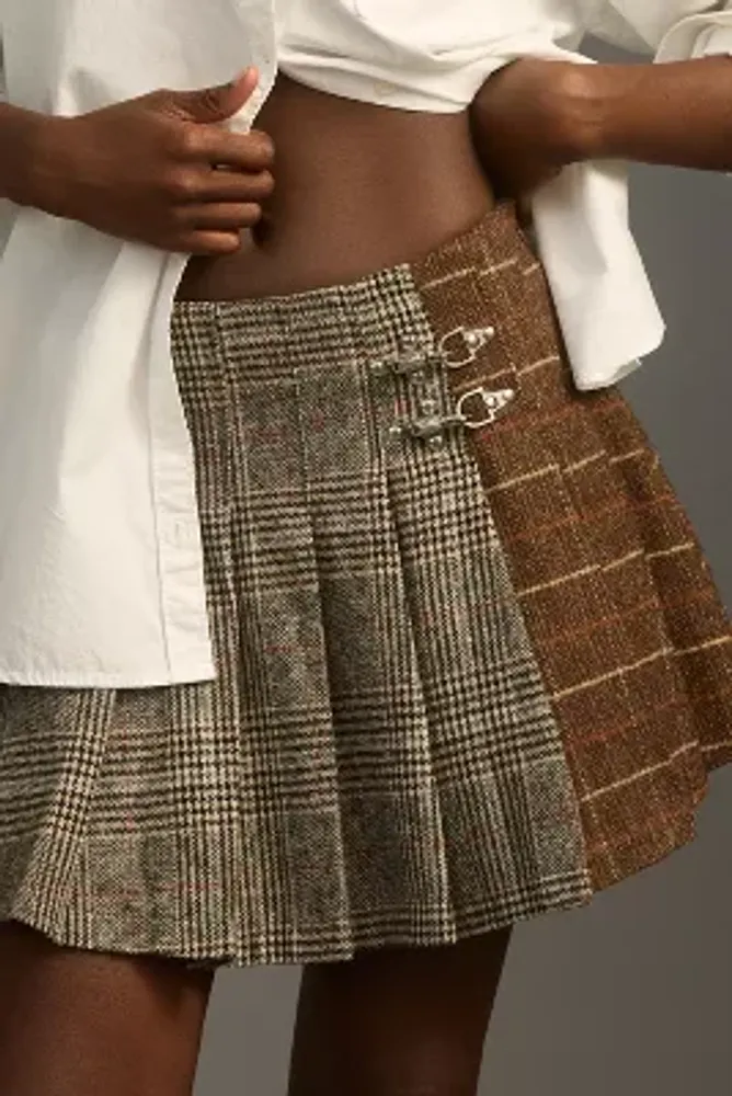 Brown plaid outlet pleated mini skirt