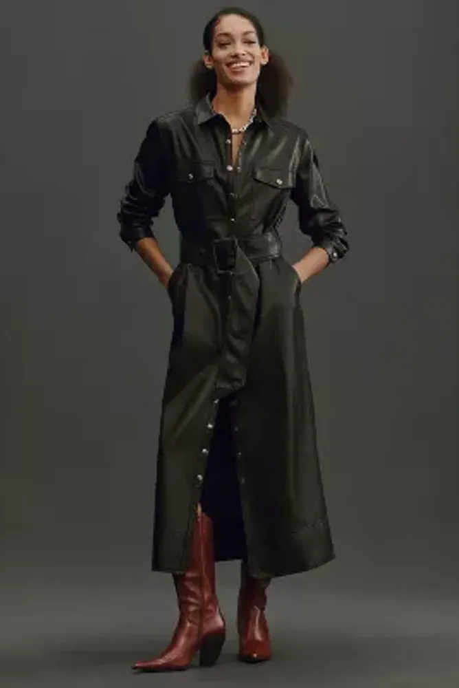 Pilcro Long Sleeve Faux Leather Belted Midi Dress Bethesda Row