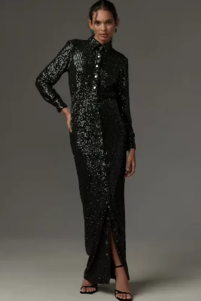 Dress the population hotsell long sleeve sequin dress