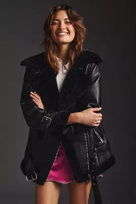 Avec les filles on sale crackle biker jacket