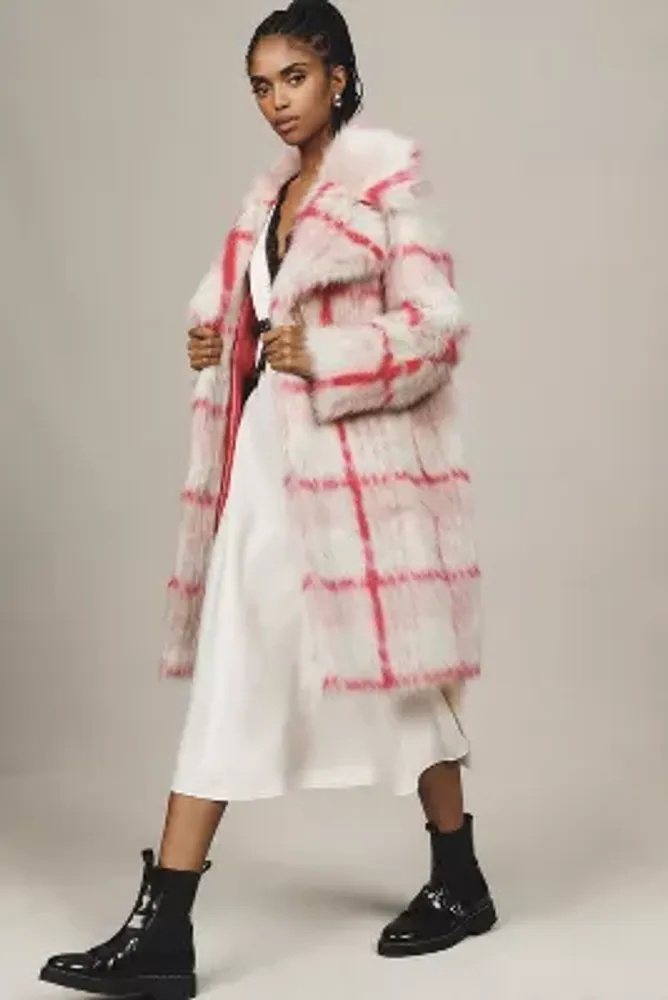 Plaid fur shop coat