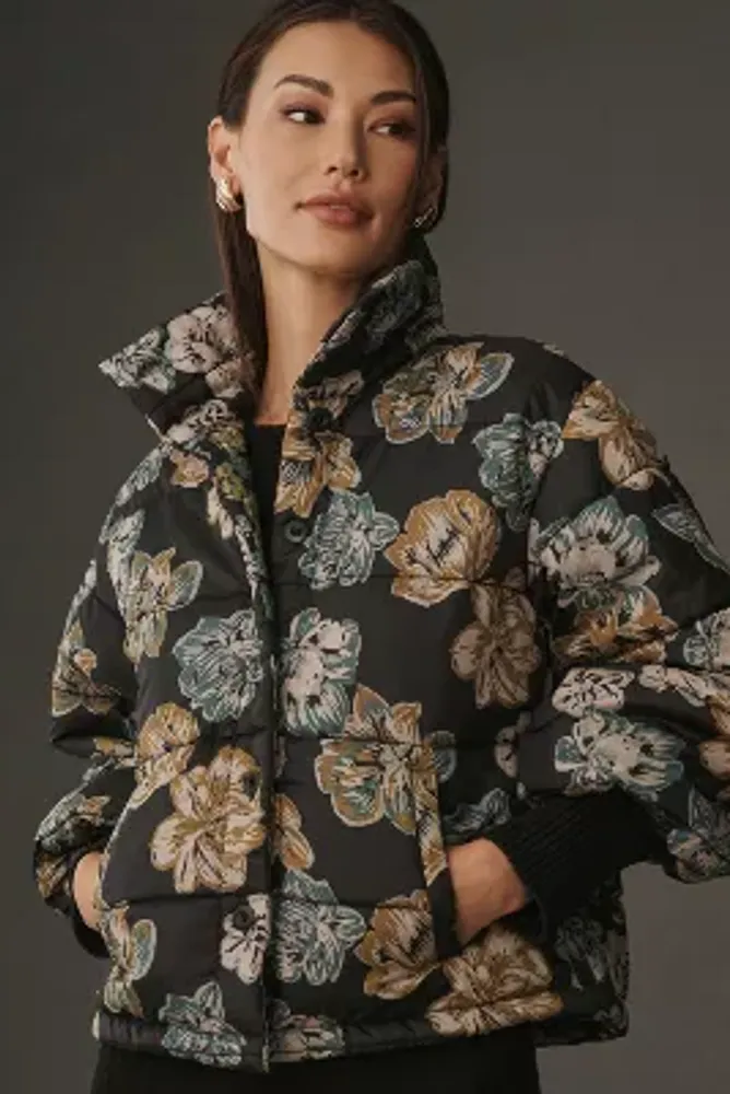 Floral print puffer clearance jacket