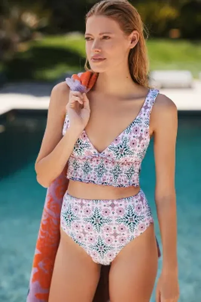 By Anthropologie Cadence Smocked High Waist Bikini Bottoms