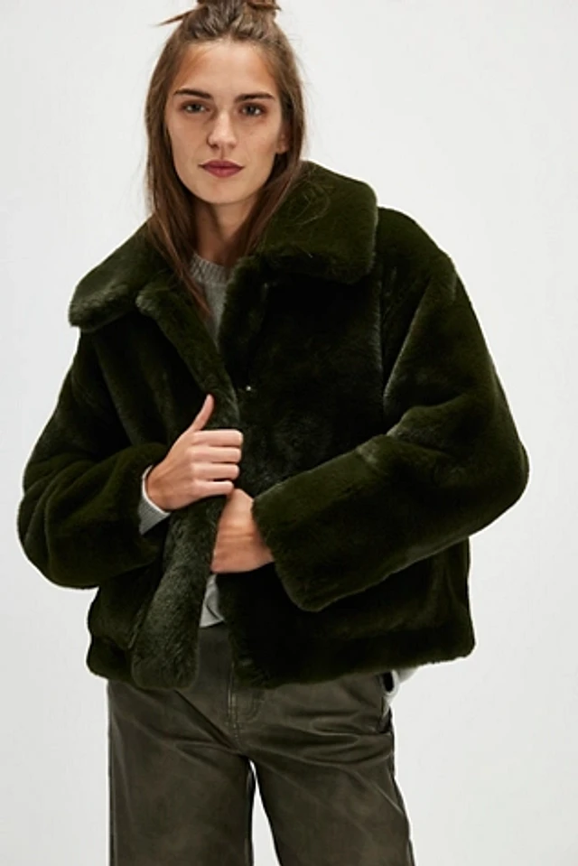 Jakke Traci Cropped Faux Fur Coat in Blue | REVOLVE