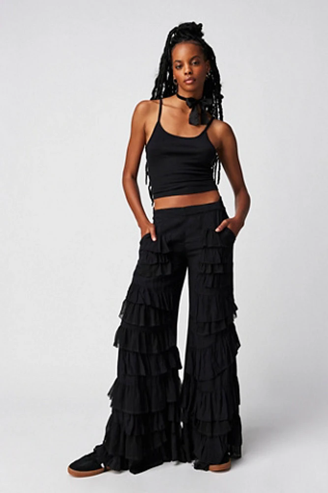 andwang アンドワング Frill belt mini pants Stretch Woven Wide-Leg Pants