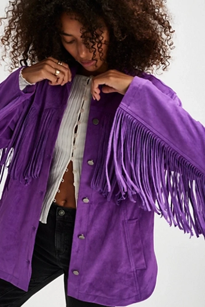 Free People Fringe Out Vegan Suede Jacket | MarketFair Shoppes