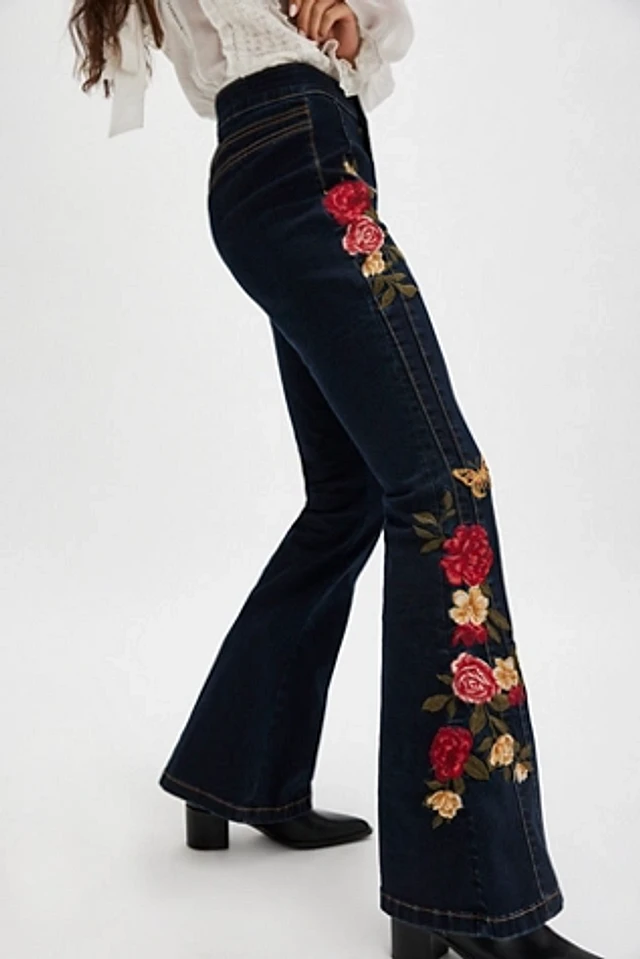 Deals Driftwood Farrah flare embroidered jeans dark wash 30