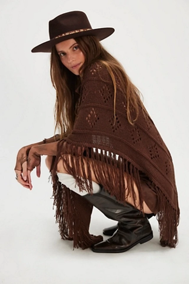 Understated Leather Eyelet Knit Poncho | Pacific City