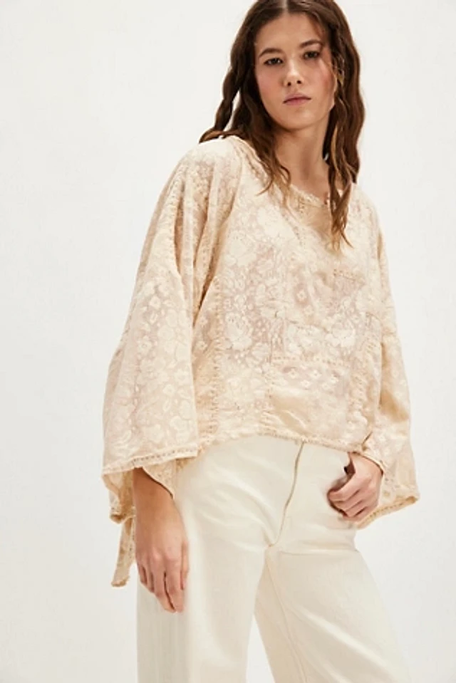 MERI GAUZY WHISPER WRAP FRONT FITTED LONG SLEEVE V-NECK TEE