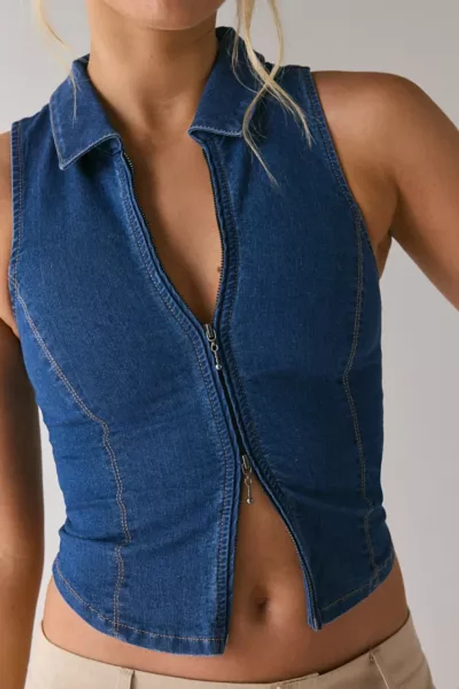 Urban Outfitters UO Ledia Fitted Seamed Zip-Front Vest Top